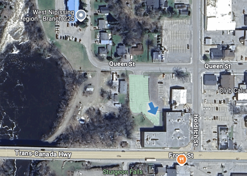 Google Image of parking lot behind the West Nipissing Municipal Office.