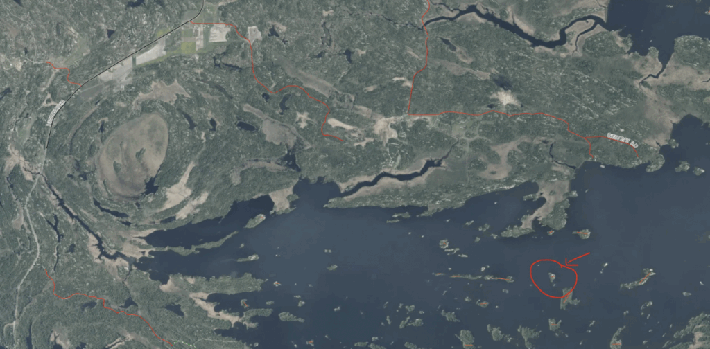 Aerial image of Crow Island in West Nipissing