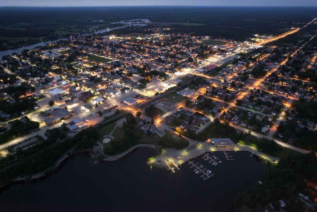 Sturgeon Falls and Highway 17 at night